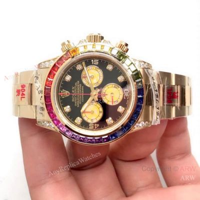EX Factory Rolex Rainbow Daytona Replica Watch Yellow Gold 904L Steel